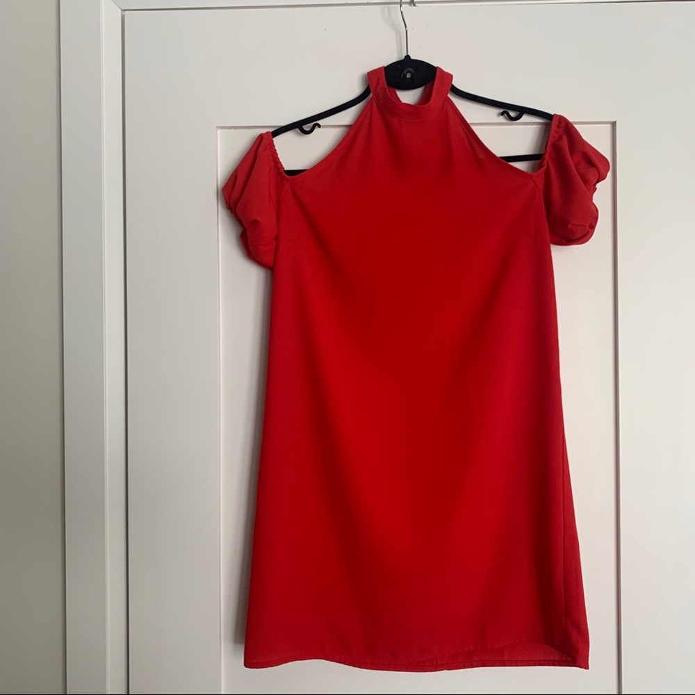 High-Neck Off Shoulder Dress